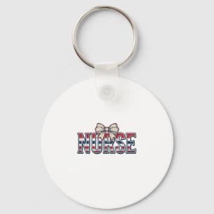 Vintage Patriotic Nurse Bow Shirt Design_1 Key Ring