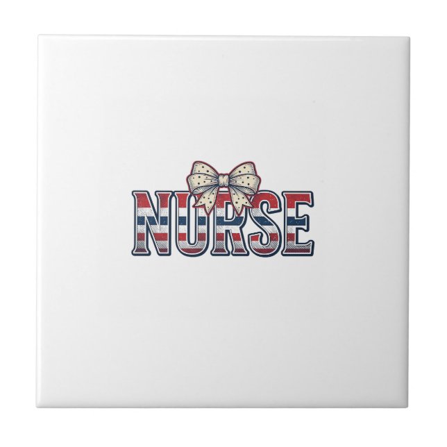 Vintage Patriotic Nurse Bow Shirt Design_1 Tile (Front)