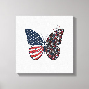 Vintage Patriotic Peace Butterfly Vector Art_1 Canvas Print