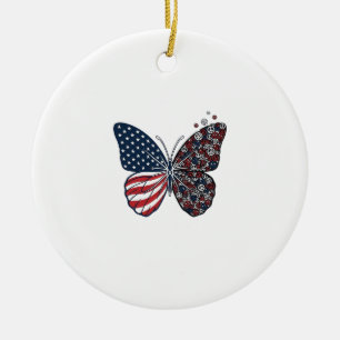 Vintage Patriotic Peace Butterfly Vector Art_1 Ceramic Tree Decoration
