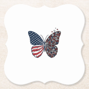 Vintage Patriotic Peace Butterfly Vector Art_1 Paper Coaster