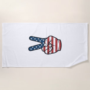 Vintage Patriotic Peace Sign Hand Vector Design_1 Beach Towel