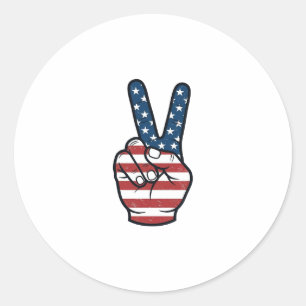 Vintage Patriotic Peace Sign Hand Vector Design_1 Classic Round Sticker