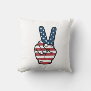 Vintage Patriotic Peace Sign Hand Vector Design_1 Cushion