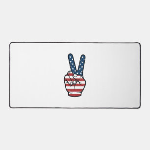 Vintage Patriotic Peace Sign Hand Vector Design_1 Desk Mat