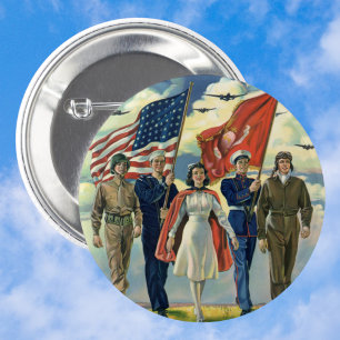 Vintage Patriotic, Proud Military Personnel Heros 6 Cm Round Badge