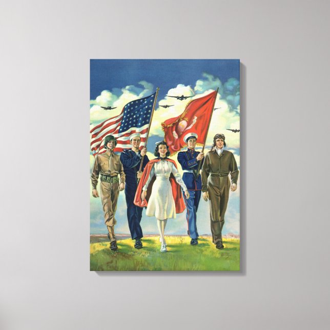 Vintage Patriotic, Proud Military Personnel Heros Canvas Print (Front)