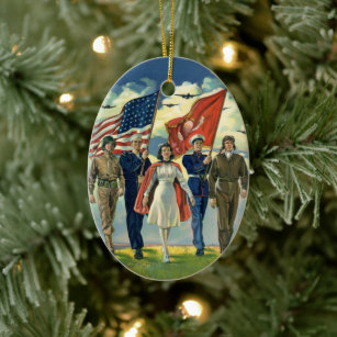 Vintage Patriotic, Proud Military Personnel Heros Ceramic Tree Decoration