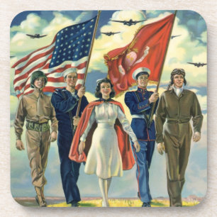 Vintage Patriotic, Proud Military Personnel Heros Coaster