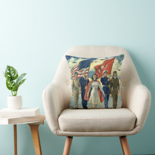 Vintage Patriotic, Proud Military Personnel Heros Cushion