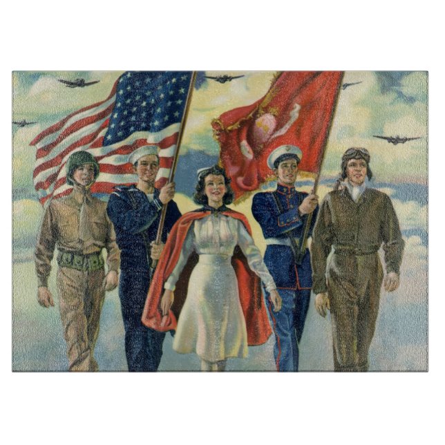 Vintage Patriotic, Proud Military Personnel Heros Cutting Board (Front)