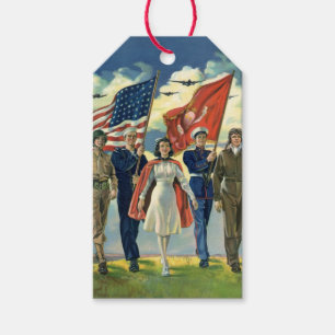 Vintage Patriotic, Proud Military Personnel Heros Gift Tags
