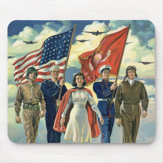 Vintage Patriotic, Proud Military Personnel Heros Mouse Pad (Front)