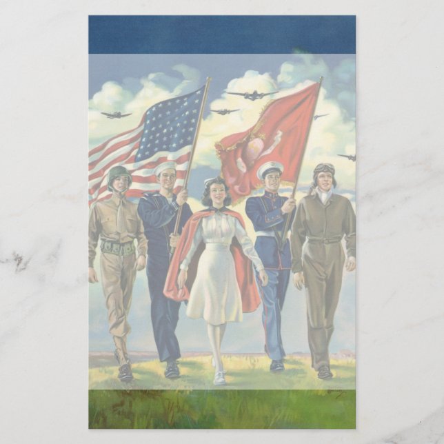 Vintage Patriotic, Proud Military Personnel Heros Stationery (Front)