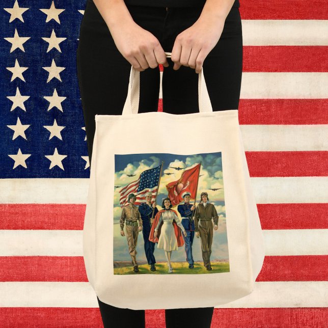 Vintage Patriotic, Proud Military Personnel Heros Tote Bag (Creator Uploaded)