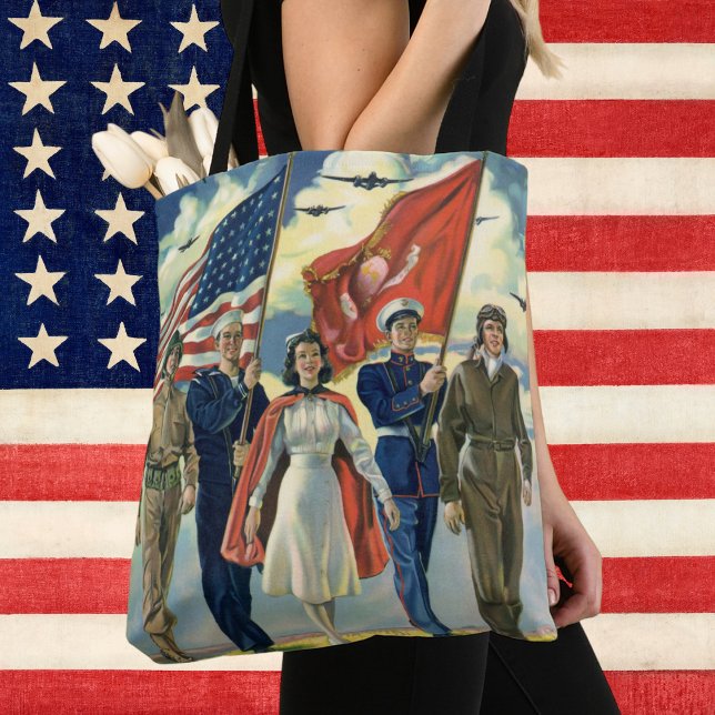 Vintage Patriotic, Proud Military Personnel Heros Tote Bag (Creator Uploaded)