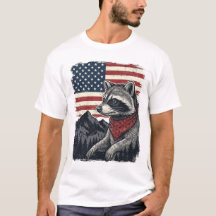 Vintage Patriotic Raccoon Mountain Flag Shirt Desi