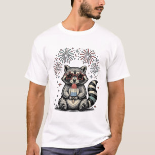 Vintage Patriotic Racoon Fireworks Shirt Design_1