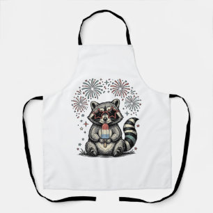 Vintage Patriotic Racoon Fireworks Shirt Design_1 Apron