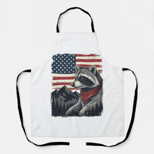 Vintage Patriotic Racoon Mountain Flag Shirt Desi Apron