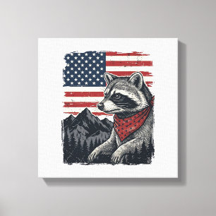 Vintage Patriotic Racoon Mountain Flag Shirt Desi Canvas Print