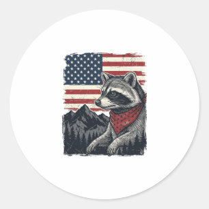 Vintage Patriotic Racoon Mountain Flag Shirt Desi Classic Round Sticker