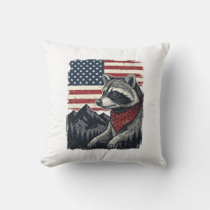 Vintage Patriotic Racoon Mountain Flag Shirt Desi Cushion