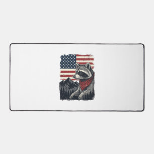 Vintage Patriotic Racoon Mountain Flag Shirt Desi Desk Mat
