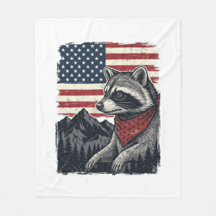 Vintage Patriotic Racoon Mountain Flag Shirt Desi Fleece Blanket