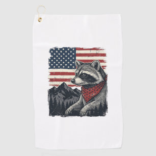 Vintage Patriotic Racoon Mountain Flag Shirt Desi Golf Towel