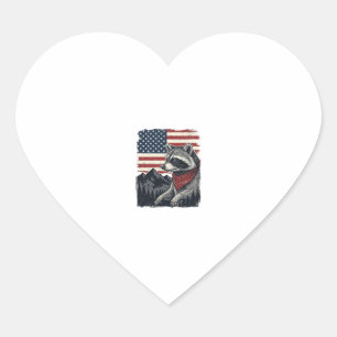 Vintage Patriotic Racoon Mountain Flag Shirt Desi Heart Sticker