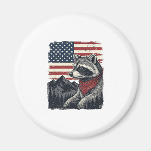 Vintage Patriotic Racoon Mountain Flag Shirt Desi Magnet