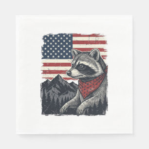 Vintage Patriotic Racoon Mountain Flag Shirt Desi Napkin