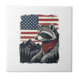 Vintage Patriotic Racoon Mountain Flag Shirt Desi Tile