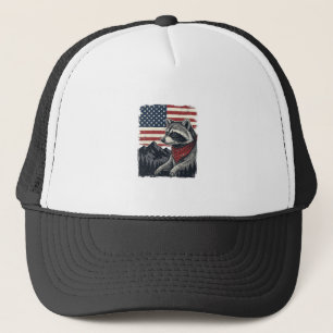 Vintage Patriotic Racoon Mountain Flag Shirt Desi Trucker Hat