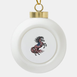 Vintage Patriotic Rearing Horse Vector Shirt Desig Ceramic Ball Christmas Ornament