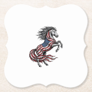Vintage Patriotic Rearing Horse Vector Shirt Desig Paper Coaster