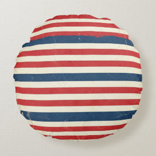 Vintage Patriotic Red White Blue Stripes Round Cushion