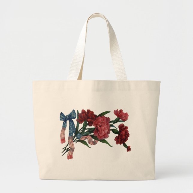 Vintage Patriotic Ribbon and Flowers Large Tote Bag (Front)