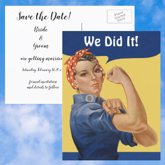 Vintage Patriotic Rosie, We Did It! Save the Date! Announcement Postcard