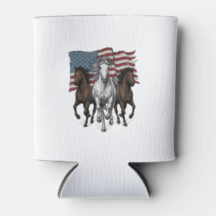 Vintage Patriotic Running Horses Vector Design_1 Can Cooler
