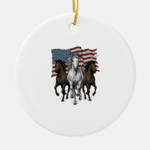 Vintage Patriotic Running Horses Vector Design_1 Ceramic Tree Decoration