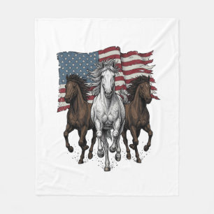 Vintage Patriotic Running Horses Vector Design_1 Fleece Blanket