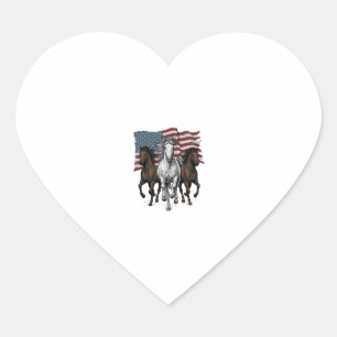 Vintage Patriotic Running Horses Vector Design_1 Heart Sticker