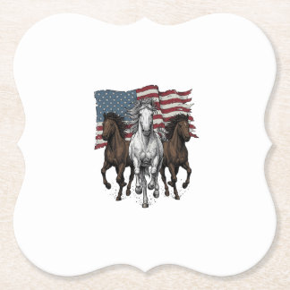Vintage Patriotic Running Horses Vector Design_1 Paper Coaster