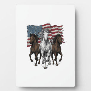 Vintage Patriotic Running Horses Vector Design_1 Plaque