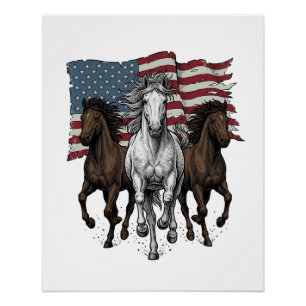 Vintage Patriotic Running Horses Vector Design_1 Poster