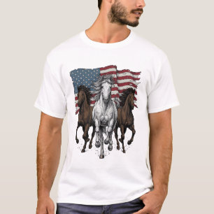 Vintage Patriotic Running Horses Vector Design_1 T-Shirt