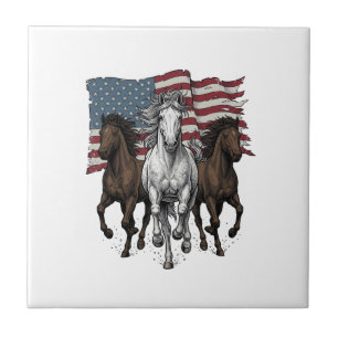Vintage Patriotic Running Horses Vector Design_1 Tile
