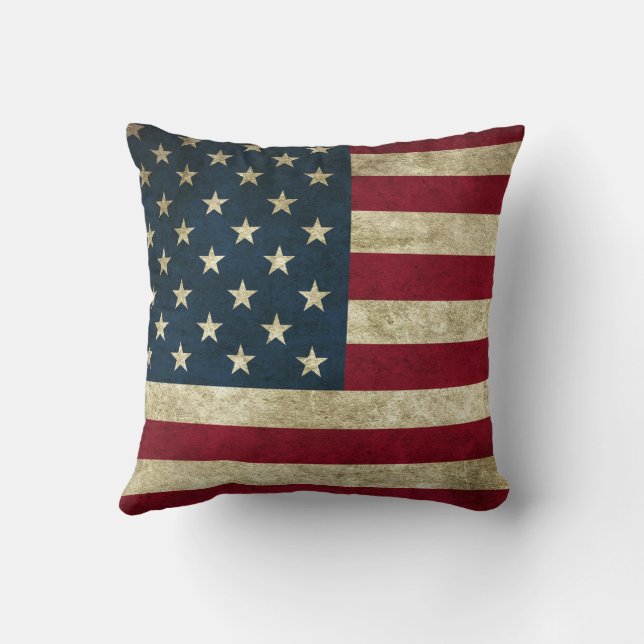 Vintage Patriotic Rustic Grunge USA American Flag Cushion (Back)